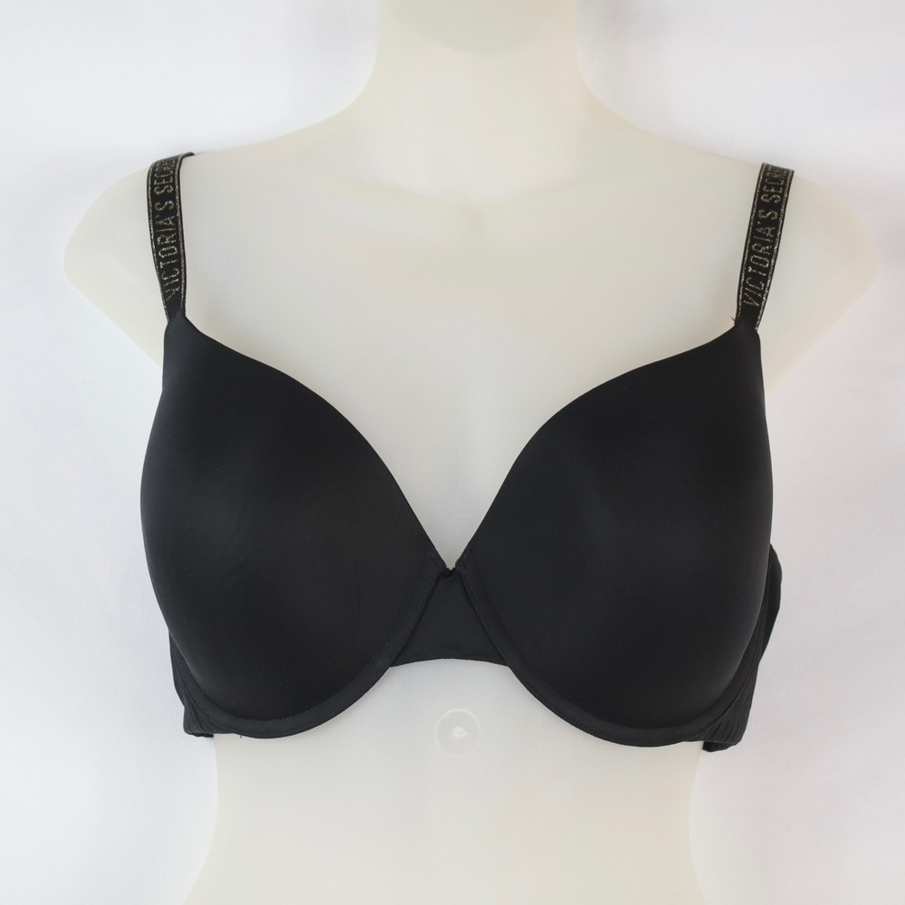 Victoria's Secret Black T-Shirt Lightly Lined Demi Logo Strap Bra Size 36DD